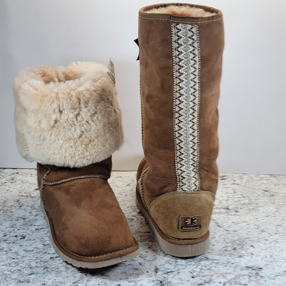 Rare Original Koolaburra Tall Tasman Braid Chestnut Shearling Boots Sz 7.5